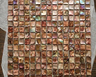 Bronze Square Mother of Pearl Mosaic, Mesh Mounted Brown Shell Backsplash, Natural Copper Wall Decor