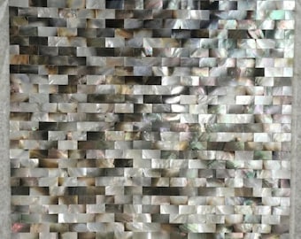 Black Rectangle Mother of Pearl Mosaic, Mesh Mounted Dark Shell Subway Backsplash