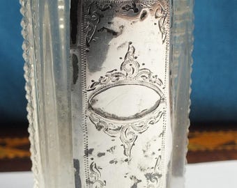 Antique Finely Engraved Solid Silver and Cut Glass Dutch Perfume / Scent Bottle c1880