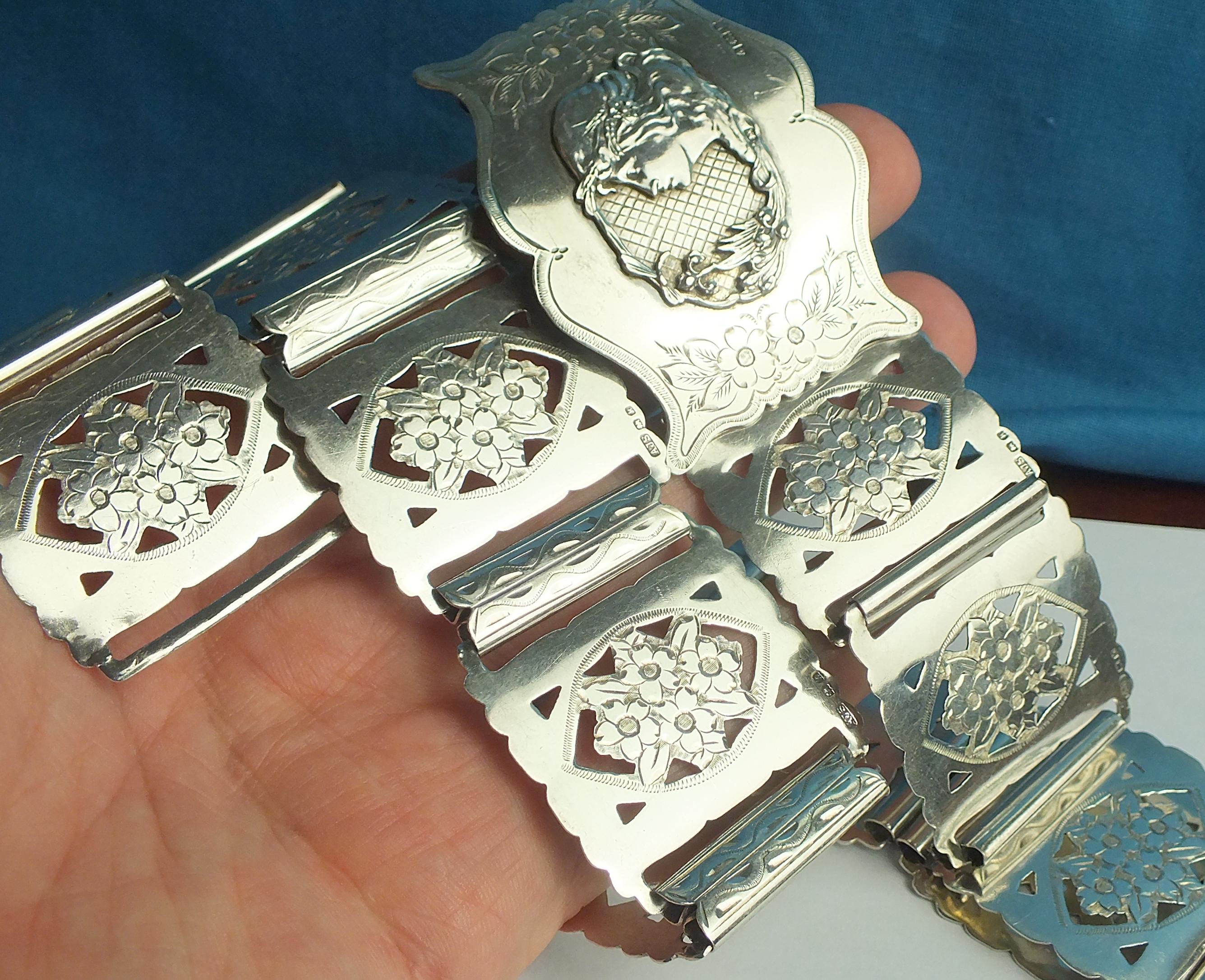 Vintage Handmade Sterling Silver Plated Panel belt Vintage Silver Hallmarked Straits Chinese Belt – Anteeka main image 2