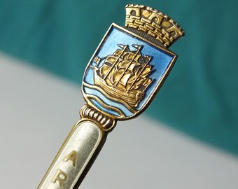 Aksel Holmsen - Norwegian ARENDAL Solid Silver Gilt and Enamel Spoon