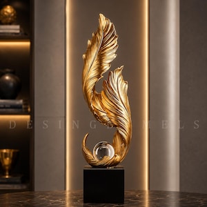 Luxury Feather Sculpture | Large Gold Wing Decor | Modern Resin Statue | Elegant Entryway Decor | Luxury Home Accent