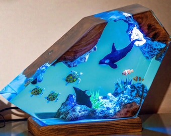 Lampada in resina a forma di orca e tartaruga, luce notturna oceanica, lampada notturna subacquea, lampada unica, luce notturna in resina, lampada in resina epossidica, regalo per la mamma, festa della mamma