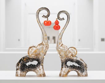 Statuette di elefante in vetro di cristallo, statua di elefante Feng Shui, scultura moderna di elefante con foglia d'oro blu, regalo portafortuna per l'inaugurazione della casa