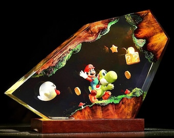 Diorama di Super Avventura, Lampada in resina epossidica a tema anime, Luce notturna per giocatori, Regalo da collezione, Sala giochi super, Regalo per la festa del papà