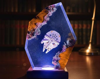 Lampada unica in resina epossidica a forma di astronave – Luce notturna a LED con cambio colore e telecomando – Decorazione moderna a tema galassia fantascientifica, idea regalo