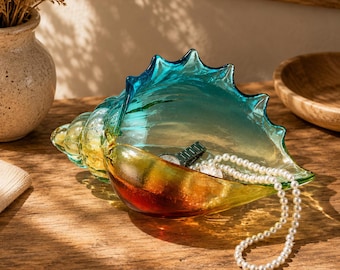 Grande ciotola decorativa a forma di conchiglia in resina, ornamento per casa al mare, scultura nautica marina, portagioie e portachiavi, regalo per la mamma