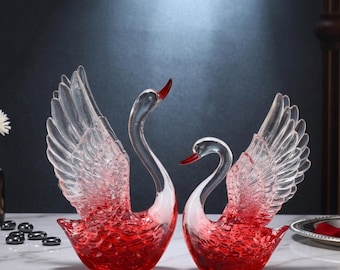 Coppia di statuette di cigni in cristallo, sculture di cigni in vetro per la decorazione della casa, elegante regalo di nozze per la coppia, centrotavola, lussuosa statua di cigno in resina