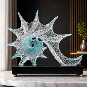 Sculpture en resine Vague Océan, Statue Décorative Moderne Style Côtier, Ornement Nautile Cristal Luxe, Décoration Maison Inspirée de la Mer