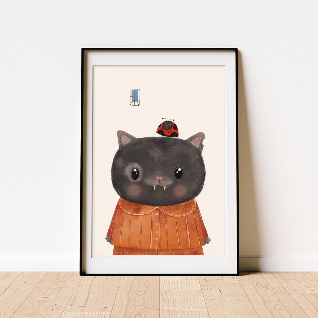 Hand Drawn Cat Wall Art Print | Neutral Nursery Decor | Cute Minimal ...