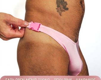 Herren-Tanga mit praktischer Seitenöffnung | Sexy pinke Herrenunterwäsche | Handgefertigter Tanga für Herren | Komfortabler Beutel | Gay-Unterwäsche | Fetisch-Dessous