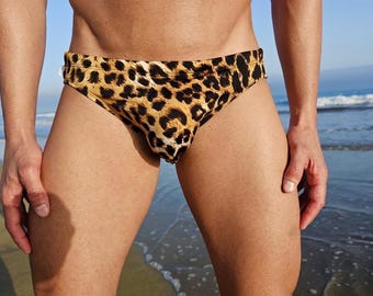 Herren-Badehose mit Leopardenmuster – Badehose für schwule Männer – Sexy Push-up-Tasche – Leopardenmuster-Badehose für schwule Männer für die Poolparty