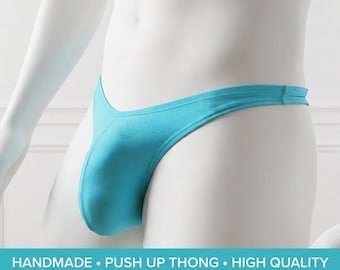 Türkisfarbener Herren-Tanga – Bequemer Alltags-Tanga für Herren – Sexy Push-up-Unterwäsche mit Beutel – Transparente Herrenunterwäsche für schwule Männer – Weiches Stretchmaterial für Herren