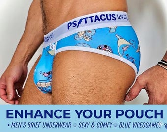Blaue Videospiel-Herrenslips – Sexy Low-Rise-Herrenunterwäsche – Gay-Gamer-Slips – Gay-Push-up-Slips – Handgefertigt