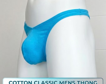 Perizoma da uomo in cotone blu – Intimo classico fatto a mano per tutti i giorni – Tasca morbida e traspirante – Slip comodi a copertura minima