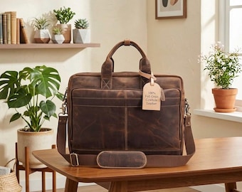 Bolso bandolera de piel de grano completo personalizado, maletín para portátil, bolso de viaje.