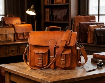 Bolso bandolera de cuero vintage hecho a mano: ideal para el trabajo, viajes o como bolso para portátil.