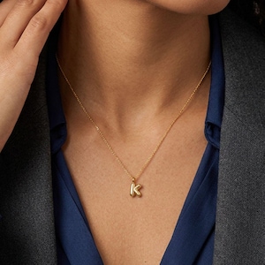 Collar con inicial de burbuja personalizado, collar minimalista con letra de burbuja, joyería personalizada con nombre en oro, regalo para ella, GLD14