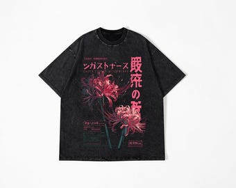 Spider Lily Washed T-Shirt – Dark Anime Higanbana Floral Streetwear