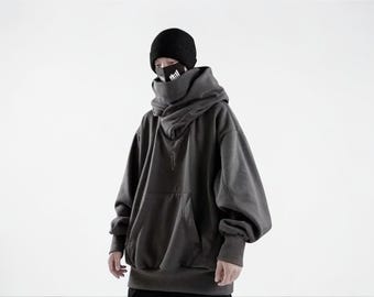 Embroidered Ninja Hoodie – Oversized Turtleneck Streetwear Sweatshirt Y2K Hip Hop Pullover