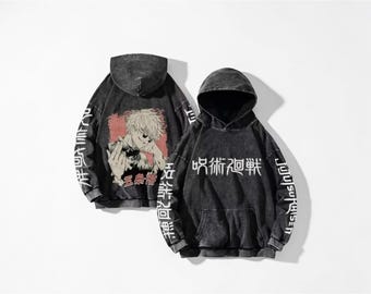 Vintage Washed Anime Style Hoodie – Oversized Streetwear Pullover Unisex Autumn Winter