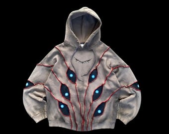 Gothic Eye Patchwork Hoodie: Y2K Retro Unisex Sweatshirt