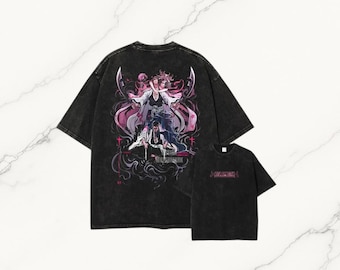 Vintage washed oversized anime style graphic t shirt in streetwear harajuku fashion