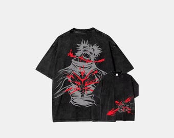 Retro Spell Battle Anime Style Washed T-Shirt – Vintage Graphic Unisex Casual Tee