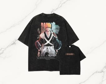 Washed Anime Bleach Aizen T-Shirt | Unisex Oversized Graphic Cotton Tee | Harajuku Fashion