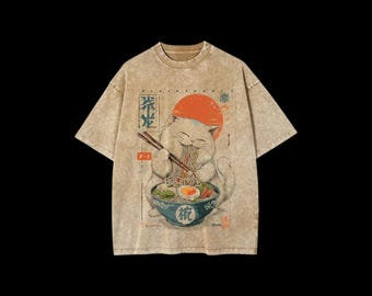 Ramen Cat T-Shirt – Japanese Neko Anime Foodie Top (100% Cotton)