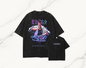 Oversized Vintage Washed Shirt | Retro Anime Bleach Graphic Tee for Men & Women | Harajuku Fashion