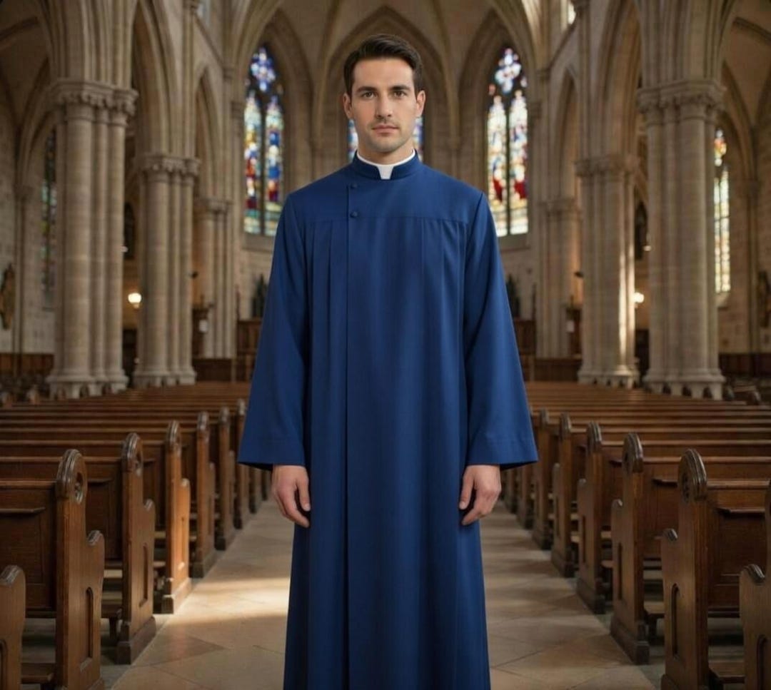 Blue Cotton Clergy Robe for Men – Traditional Church Acolyte Alb – Long ...
