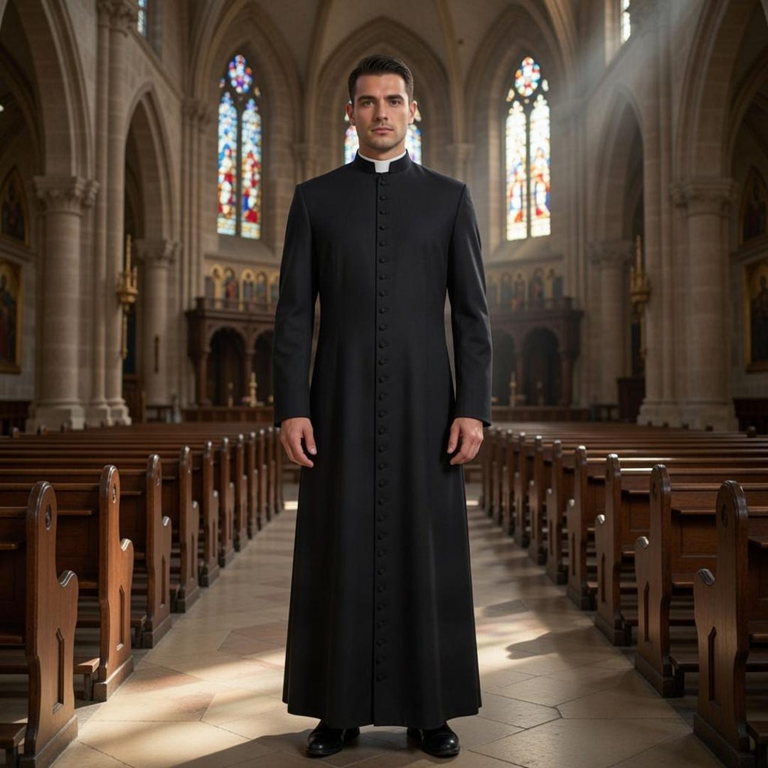 Priest Yoke Robe Black Cotton Priest Cassock Robe – Traditional Clergy Long Coat ...
