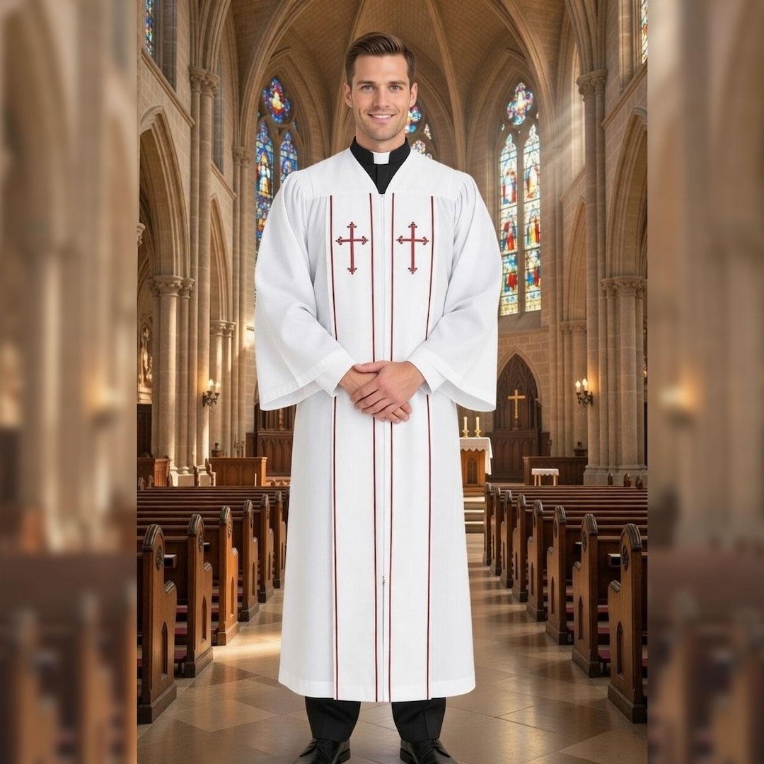 Priest Yoke Robe White Cotton Priest Cassock Robe – Clergy Church Robe With Cross ...