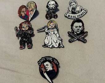 Horror Movie Enamel Pin Lot – Chucky, Michael Myers & Ghostface Inspired Pins – Slasher Horror Collectibles