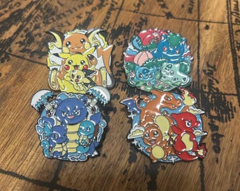 Collection d'épingles en émail Pokémon Kanto Starter Evolution - Pikachu Raichu Dracaufeu Blastoise Venusaur - Cadeau de collectionneur anime mignon pour sacs