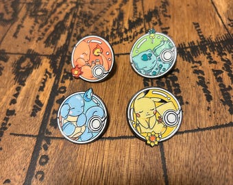 Sleepy Starter Pokemon Pins - Very Cute Set of 4 Lapel Enamel Pins