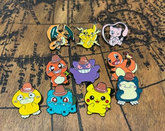 Cute Pokémon Enamel Pins with Tiny Hats | Kawaii Anime Pin Collection | Pikachu, Charmander, Bulbasaur, Gengar & More
