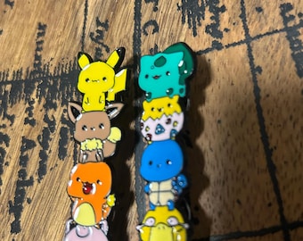 Stacked Pokemon Enamel Pin Set - Pikachu, Eevee, Charmander, Jigglypuff + Pins - Cute Kawaii Badge