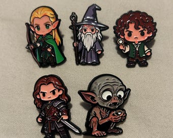 LOTR Enamel Pin Set – Frodo, Gandalf, Aragorn & Legolas Inspired Fantasy Pins for clothing purses bags cute gift Lord of The Rings