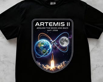 Artemis II-uppdragströja, NASA:s månuppdrag 2026-tröja, rymdutforskningströja, runt månen och tillbaka-tröja med grafisk design, raketuppskjutningströja