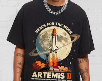 Artemis II 2026 raketuppskjutning T-shirt, NASA-inspirerad T-shirt, rymduppskjutning grafisk T-shirt, månuppdrag T-shirt, vetenskapsälskarkläder