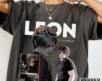 Comfort Colors Leon S. Kennedy-tröja, Resident Evil 4 Graphic Tee, RE4-spel-T-shirt, Survival Horror Gamer-tröja, vintage-stil unisex-gåva