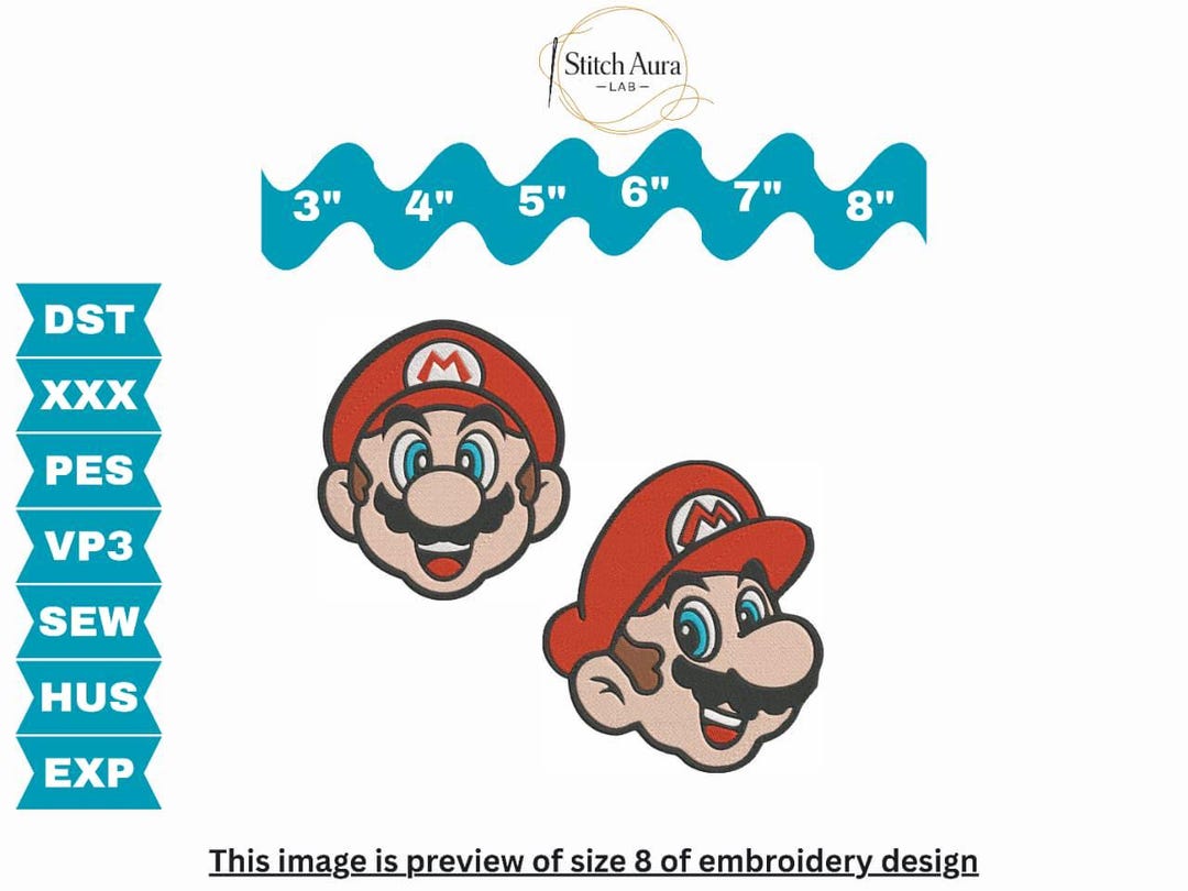 Mario Rtckle Machine Mario Machine Embroidery File Bundle, 6 Sizes, 2 Designs, Instant ...