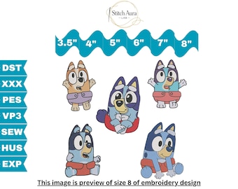 Baby Blue dog embroidery design bundle, 5 designs, Instant Download
