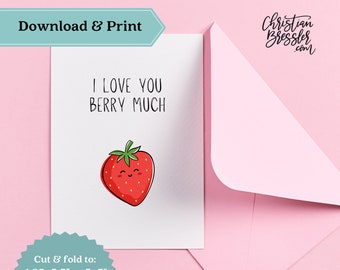 Love you Berry Much Valentines Card PRINTABLE | Digital Greeting Card for Valentine's Day Instant Download