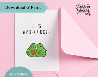 Avo-cuddle Valentines Card PRINTABLE | Digital Greeting Card for Valentine's Day Instant Download