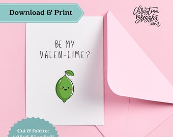 Valen lime Pun Valentines Card PRINTABLE | Digital Greeting Card for Valentine's Day Instant Download