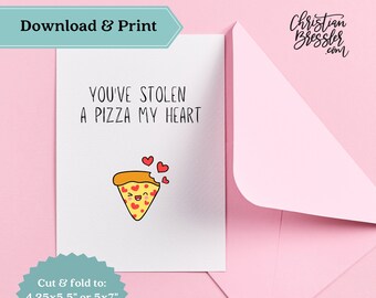 Pizza my Heart Pun Valentines Card PRINTABLE | Digital Greeting Card for Valentine's Day Instant Download