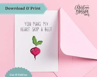 Skip a Beet Pun Valentines Card PRINTABLE | Digital Greeting Card for Valentine's Day Instant Download